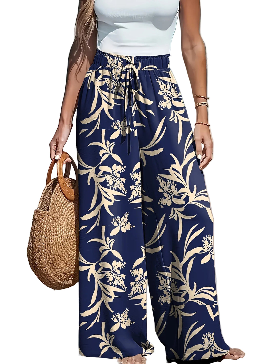 Printed Wide-Leg Beach Trousers
