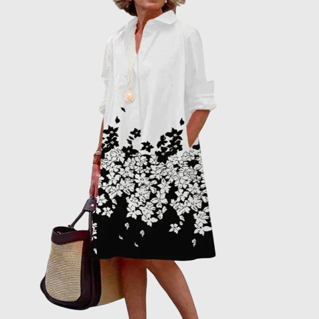Carmine | Women’s Collared Poplin Swing Midi Shirt Dress with Pockets