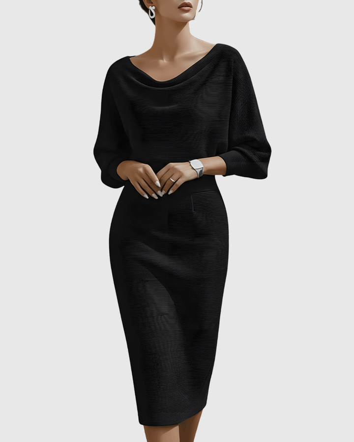 Sloane | Women’s Draped Cowl Neck Dolman Sleeve Midi Dress