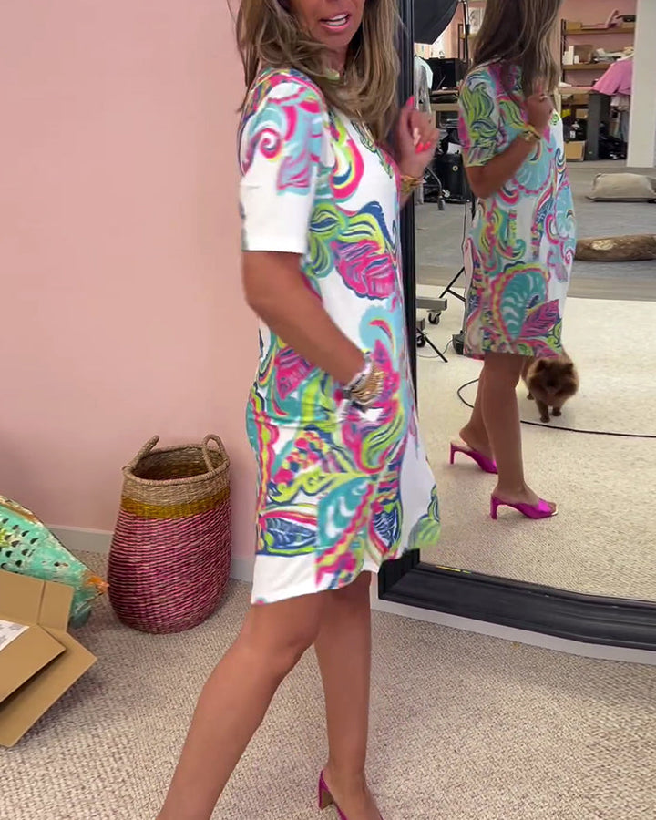 Chloe | Women’s V-Neck Printed Shift Dress