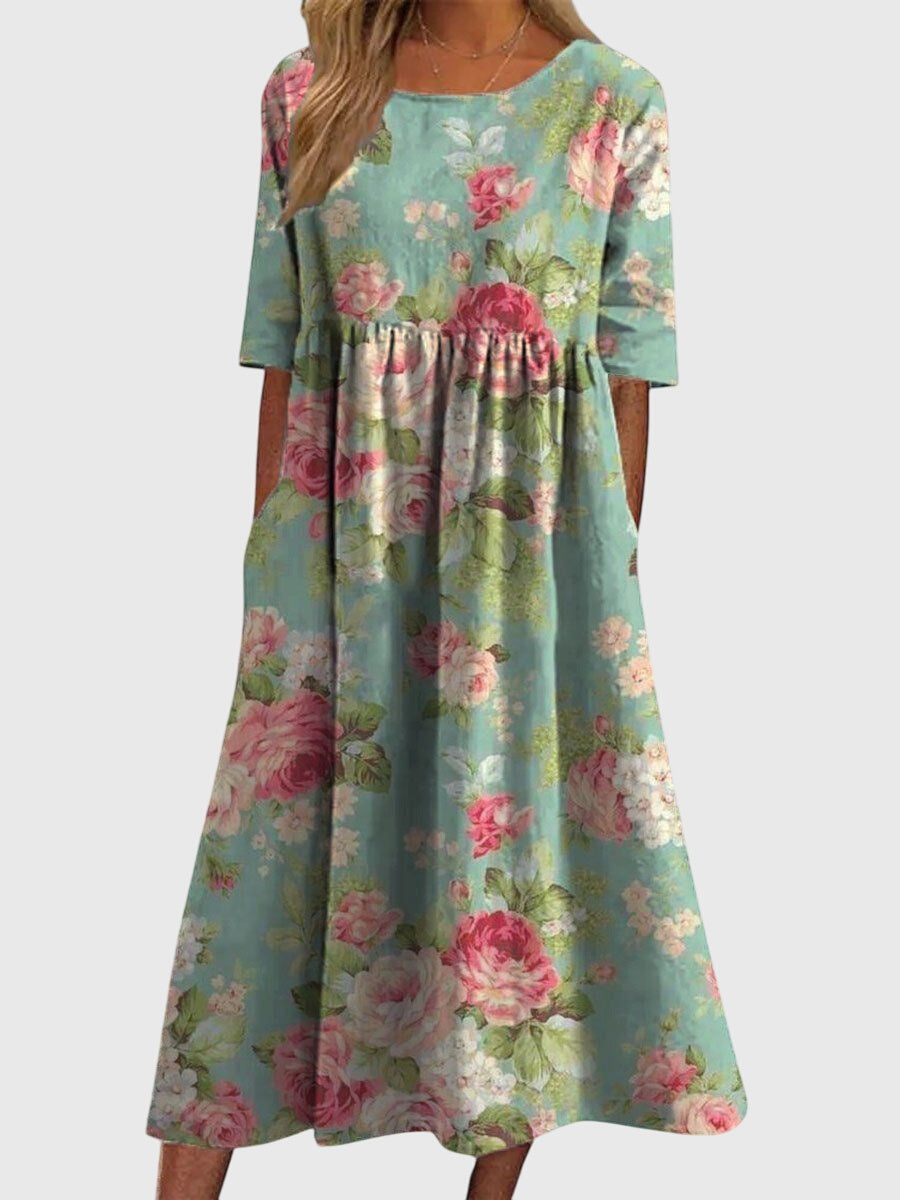 Maeve | Women’s Textured Floral Empire Waist Smock Midi Dress