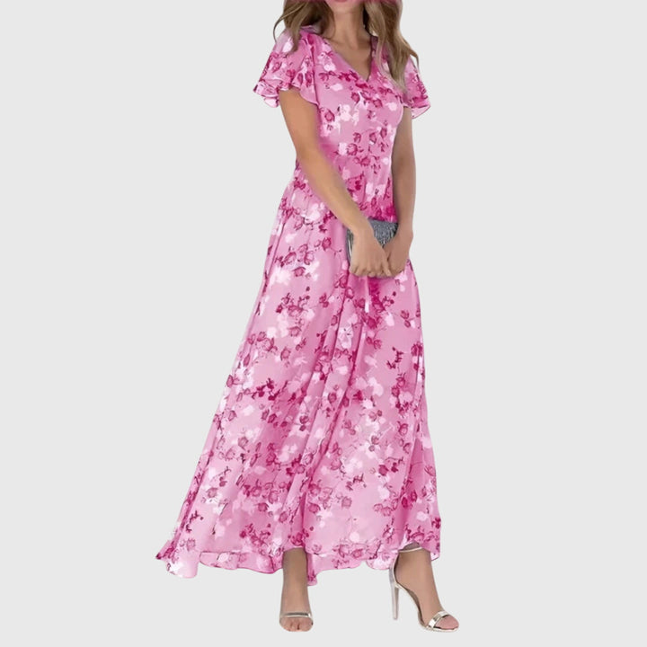 Siena | Women’s Tonal Floral Flutter Sleeve A-Line Maxi Dress