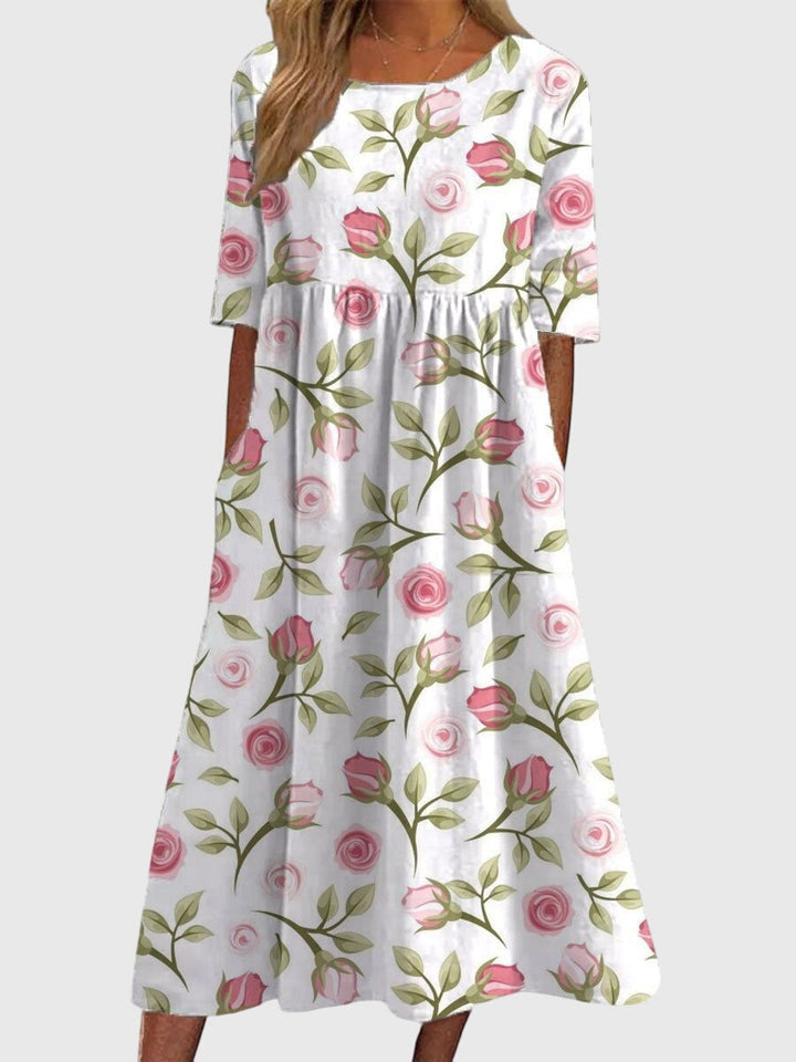 Maeve | Women’s Textured Floral Empire Waist Smock Midi Dress