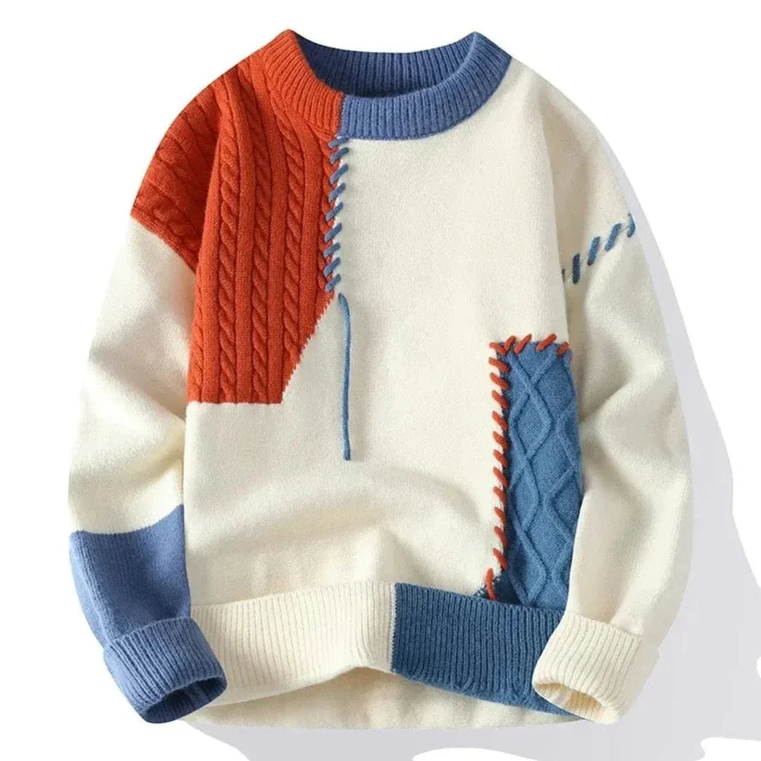 Men’s Patchwork Knit Pullover Sweater