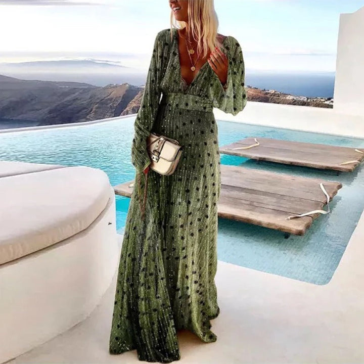 Isla | Women’s Long-Sleeve Swiss Dot Boho Maxi Dress