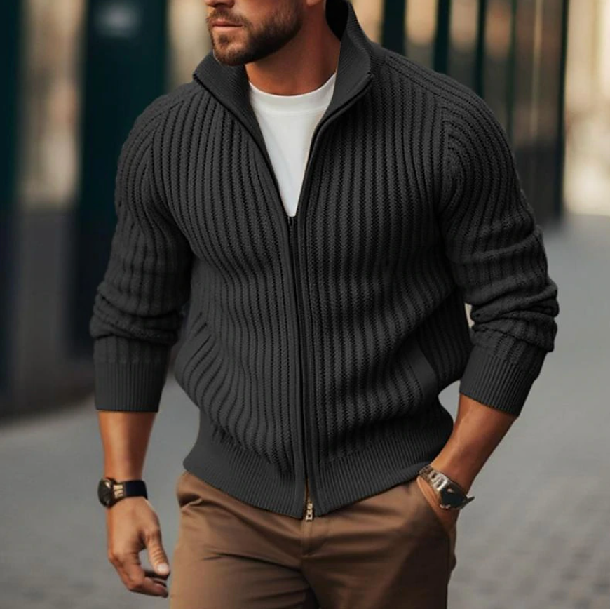 Men’s Ribbed Zip-Up Knit Jacket