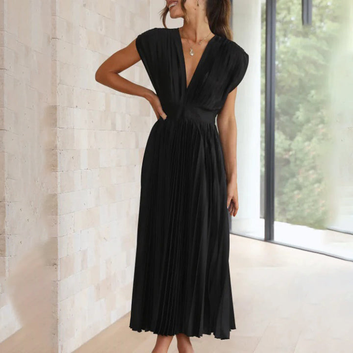 Aviana | Pleated V-Neck Midi Dress