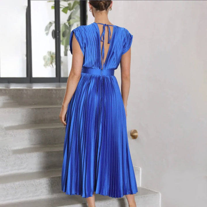 Aviana | Pleated V-Neck Midi Dress