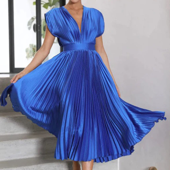 Aviana | Pleated V-Neck Midi Dress