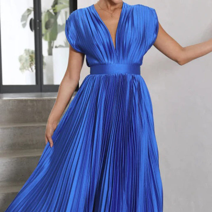 Aviana | Pleated V-Neck Midi Dress