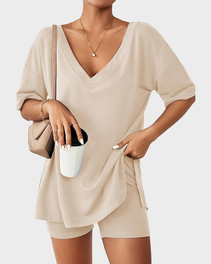 Amara | V-Neck Oversized Top & Shorts Set