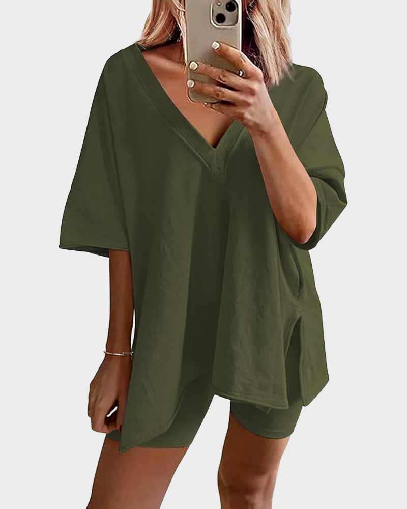 Amara | V-Neck Oversized Top & Shorts Set