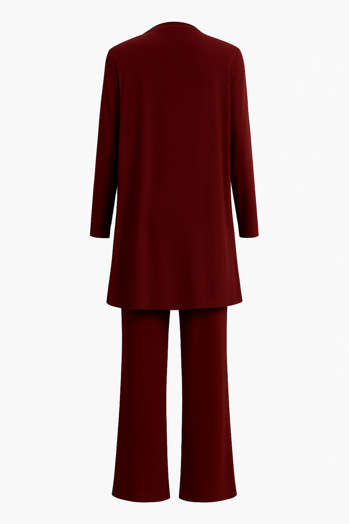 Celine | Women’s 3-Piece Minimalist Longline Cardigan &amp; Wide-Leg Trouser Set