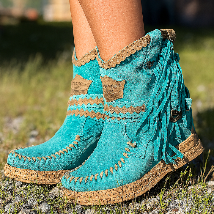 Solara | Women’s Boho Western Fringe Ankle Boots