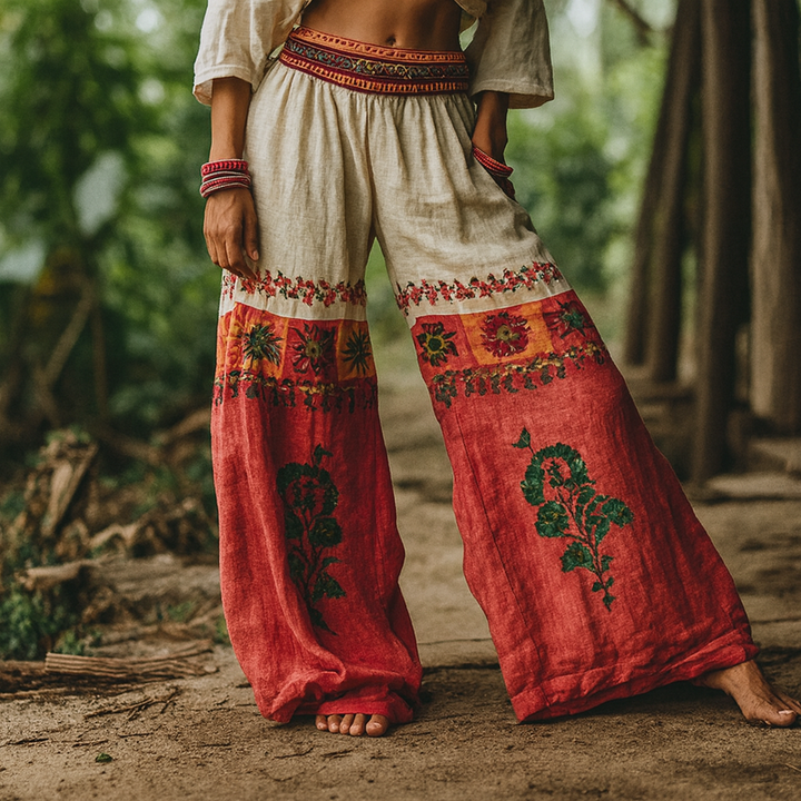 Althea | Boho Wide-Leg Embroidered Pants