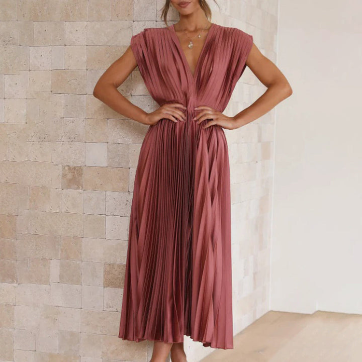 Aviana | Pleated V-Neck Midi Dress