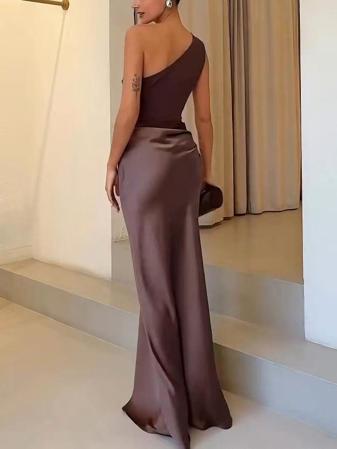 Serelisse | Women’s One Shoulder Pleated Maxi Wedding Guest Dress