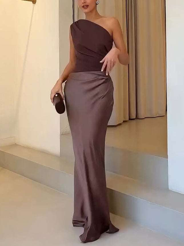 Serelisse | Women’s One Shoulder Pleated Maxi Wedding Guest Dress