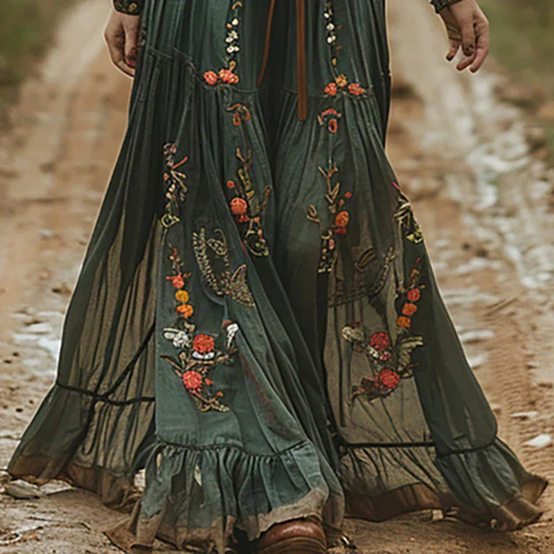 Elowira | Women’s Embroidered Long Sleeve Boho Maxi Dress