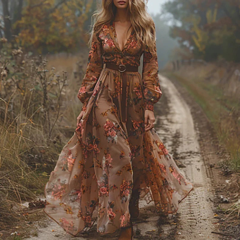 Elowira | Women’s Embroidered Long Sleeve Boho Maxi Dress