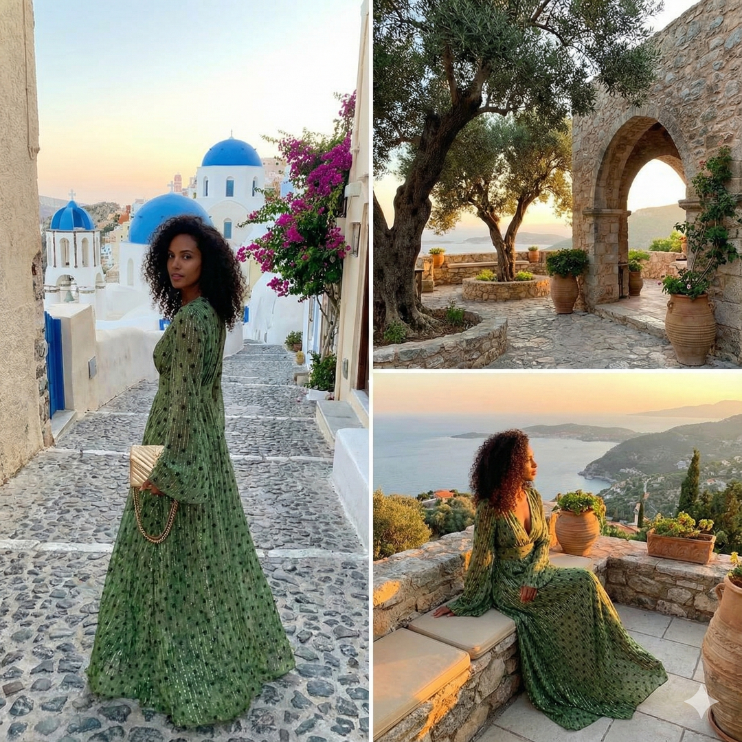Isla | Women’s Long-Sleeve Swiss Dot Boho Maxi Dress