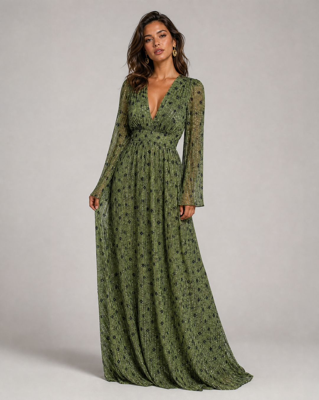 Isla | Women’s Long-Sleeve Swiss Dot Boho Maxi Dress