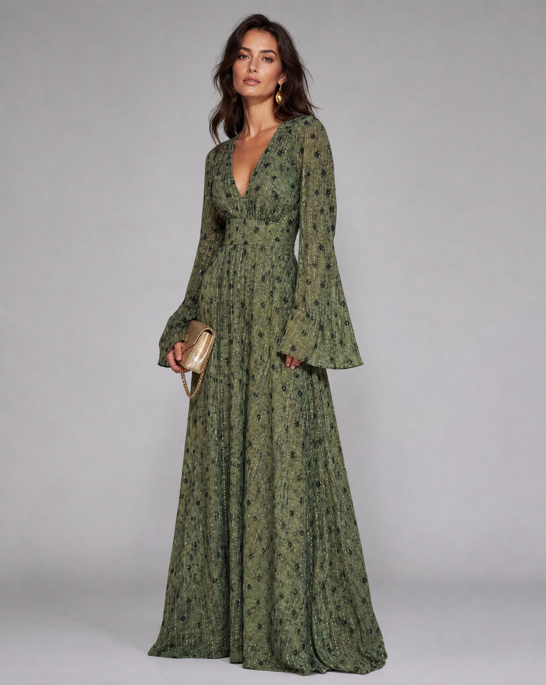 Isla | Women’s Long-Sleeve Swiss Dot Boho Maxi Dress