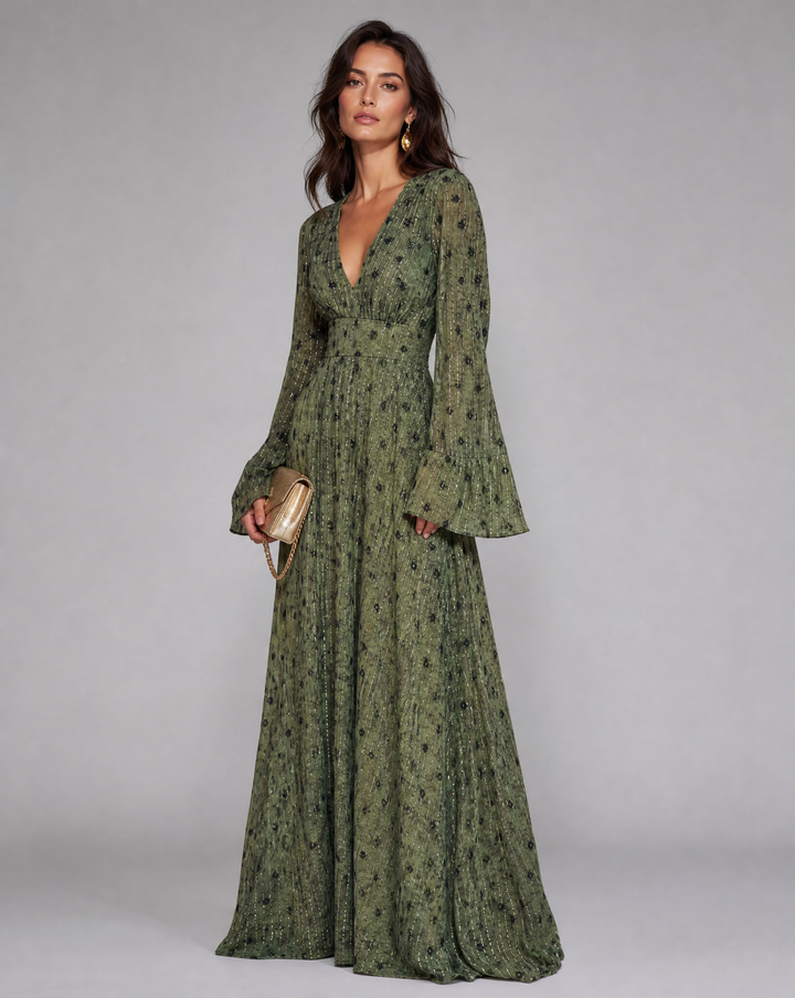 Isla | Women’s Long-Sleeve Swiss Dot Boho Maxi Dress