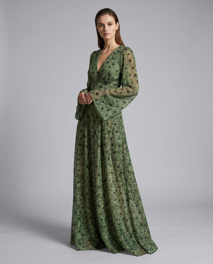 Isla | Women’s Long-Sleeve Swiss Dot Boho Maxi Dress