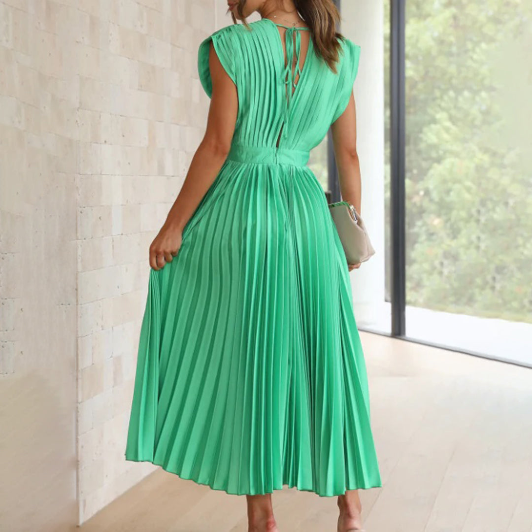 Aviana | Pleated V-Neck Midi Dress
