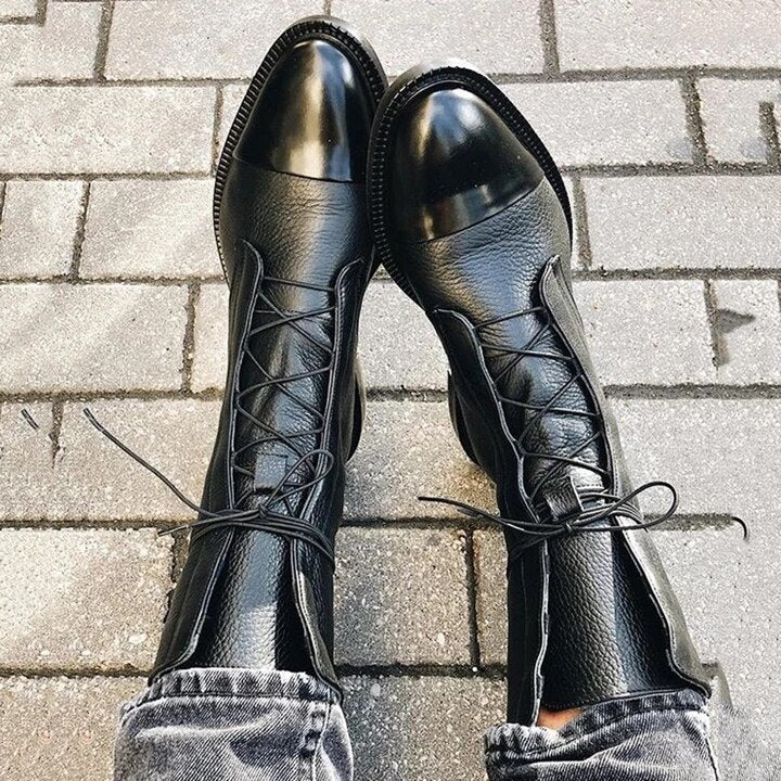 Lace-Up Mid-Calf Boots