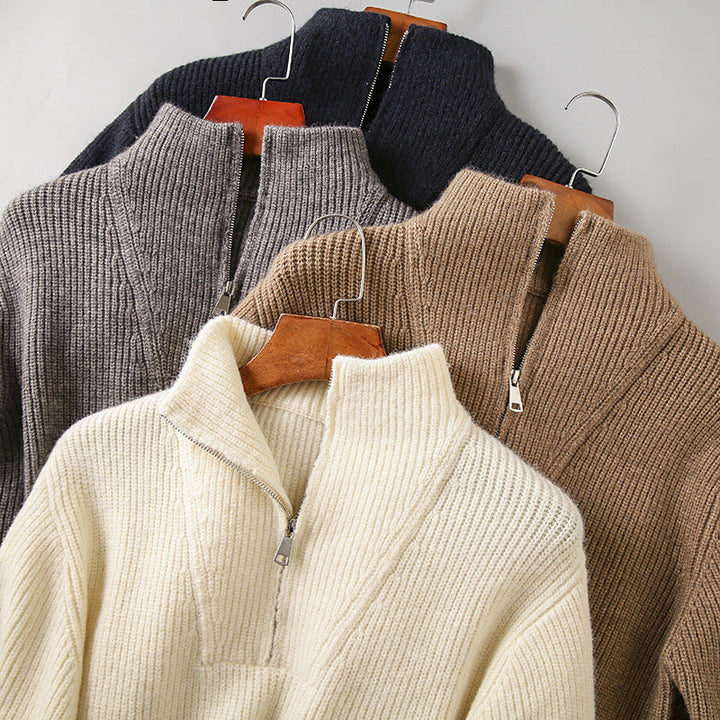 Ribbed Knit Half-Zip Sweater