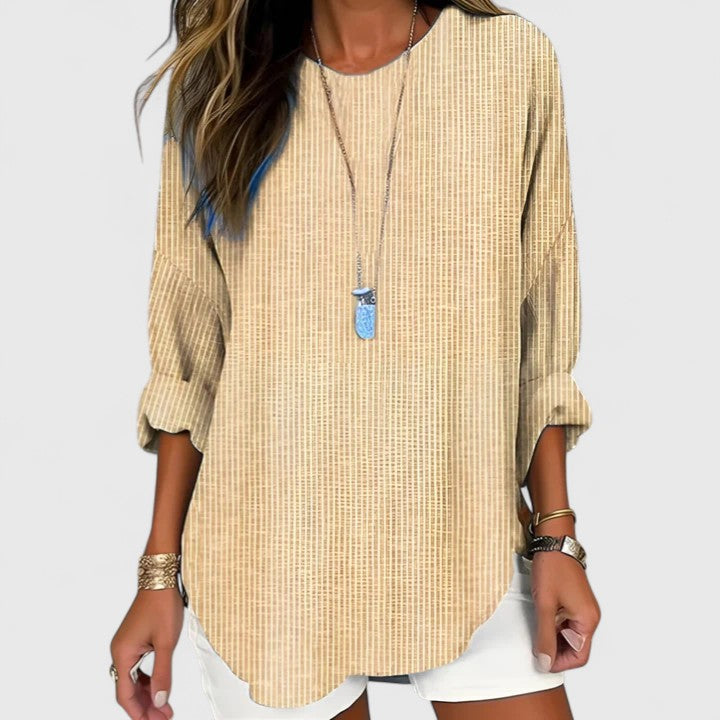 Mila | Women’s Vertical Stripe Drop-Shoulder Curved Hem Tunic