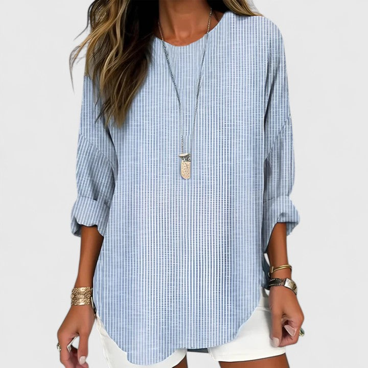Mila | Women’s Vertical Stripe Drop-Shoulder Curved Hem Tunic