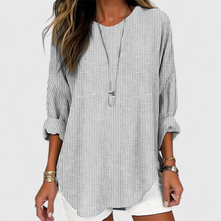 Mila | Women’s Vertical Stripe Drop-Shoulder Curved Hem Tunic