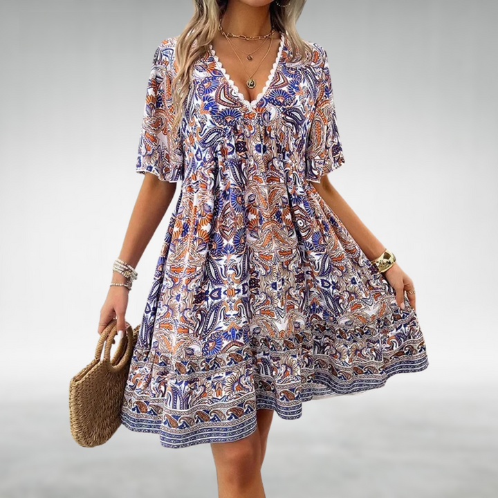 Zayana | Vintage Boho V-Neck Dress