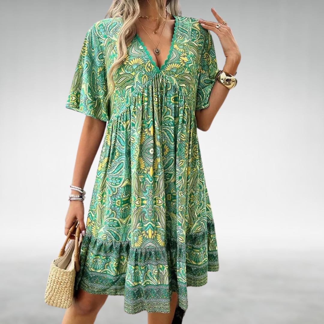 Zayana | Vintage Boho V-Neck Dress