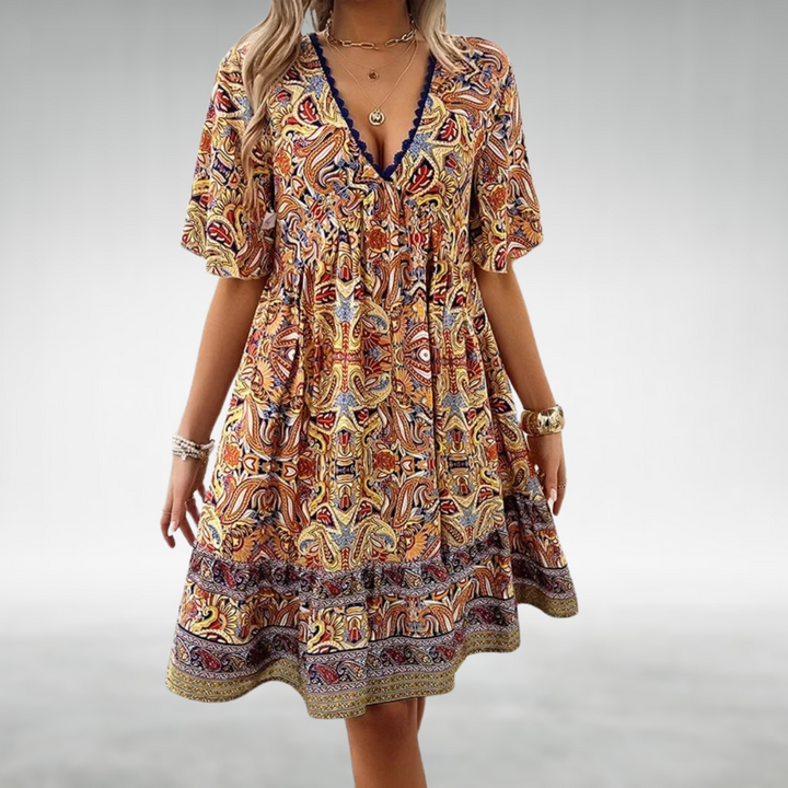 Zayana | Vintage Boho V-Neck Dress