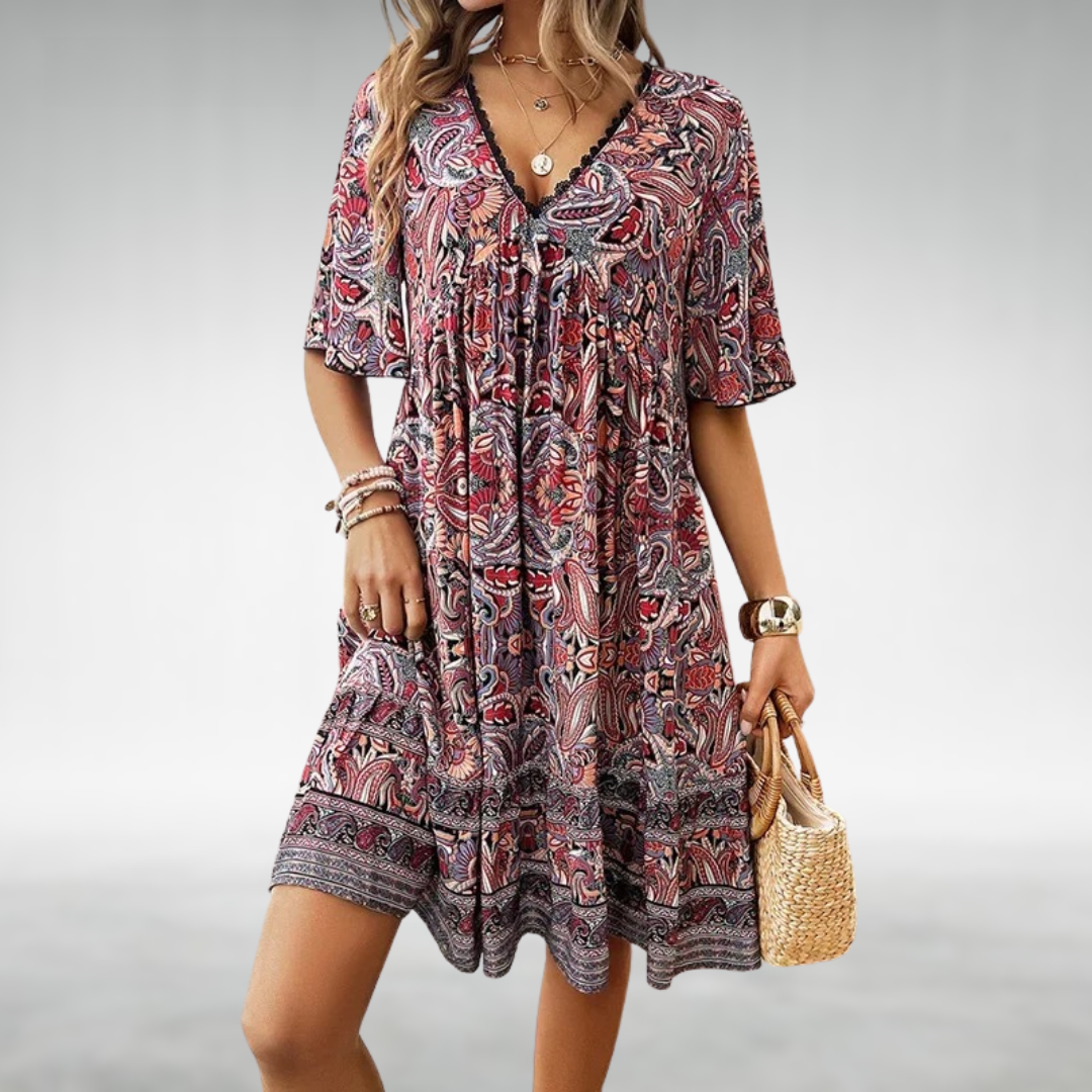 Zayana | Vintage Boho V-Neck Dress