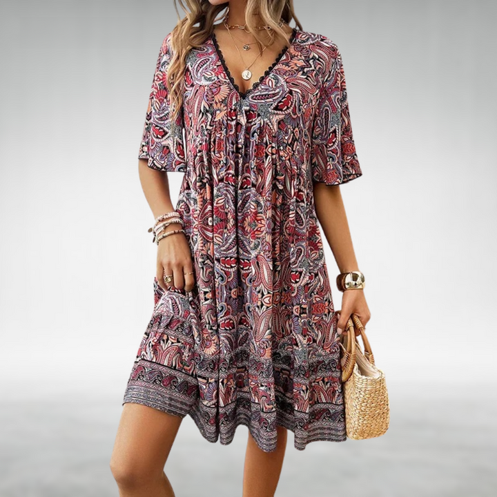 Zayana | Vintage Boho V-Neck Dress