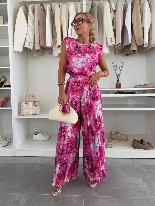 Maribel | Women’s Pleated Wide Leg Jumpsuit with Cap Sleeves