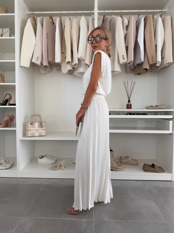 Maribel | Women’s Pleated Wide Leg Jumpsuit with Cap Sleeves