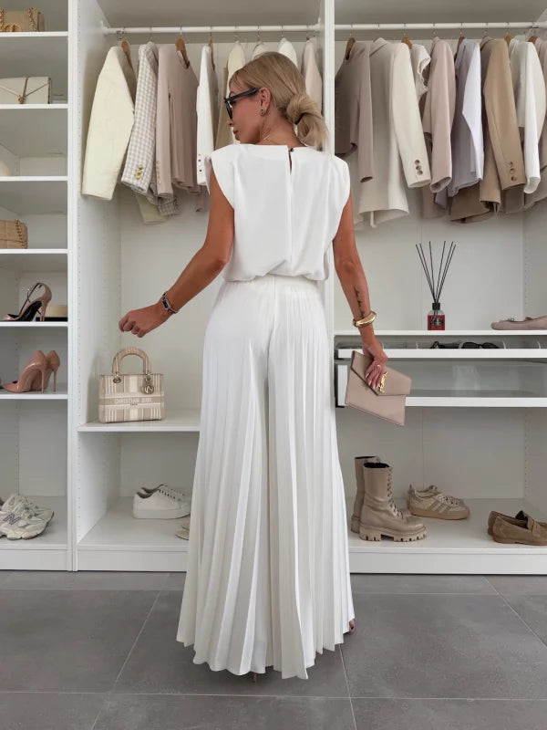 Maribel | Women’s Pleated Wide Leg Jumpsuit with Cap Sleeves