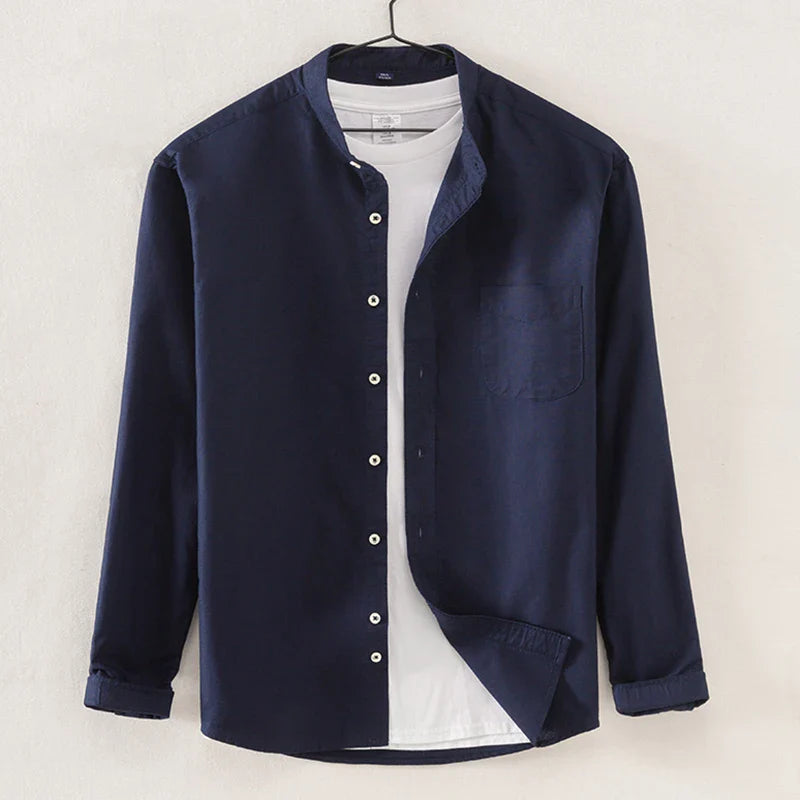 Renzo | Men’s Minimalist Mandarin Collar Cotton Shirt