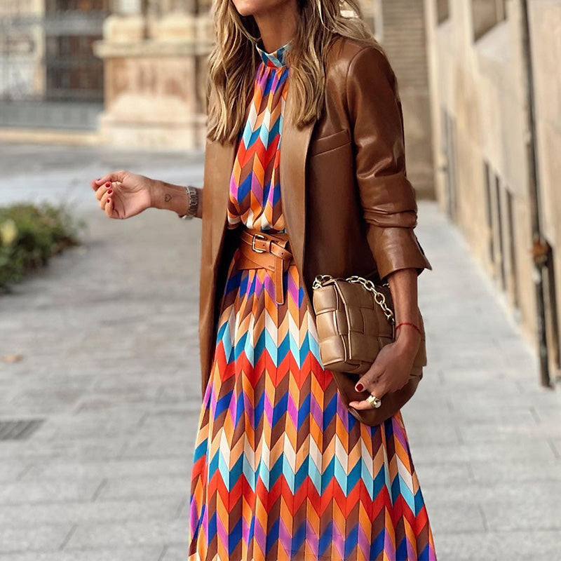 Marisol | Retro Geometric Midi Dress