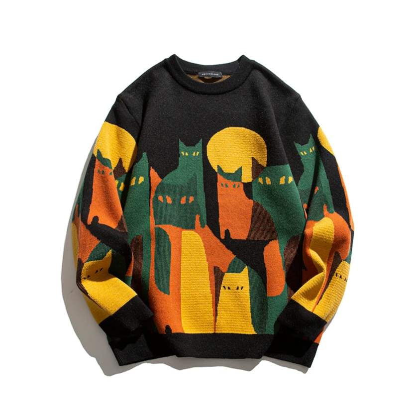 Graphic Cat Print Men’s Sweater