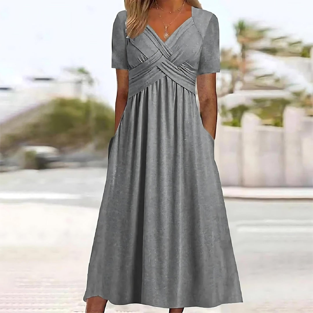 Isolde | Elegant Cross-Waist Midi Dress