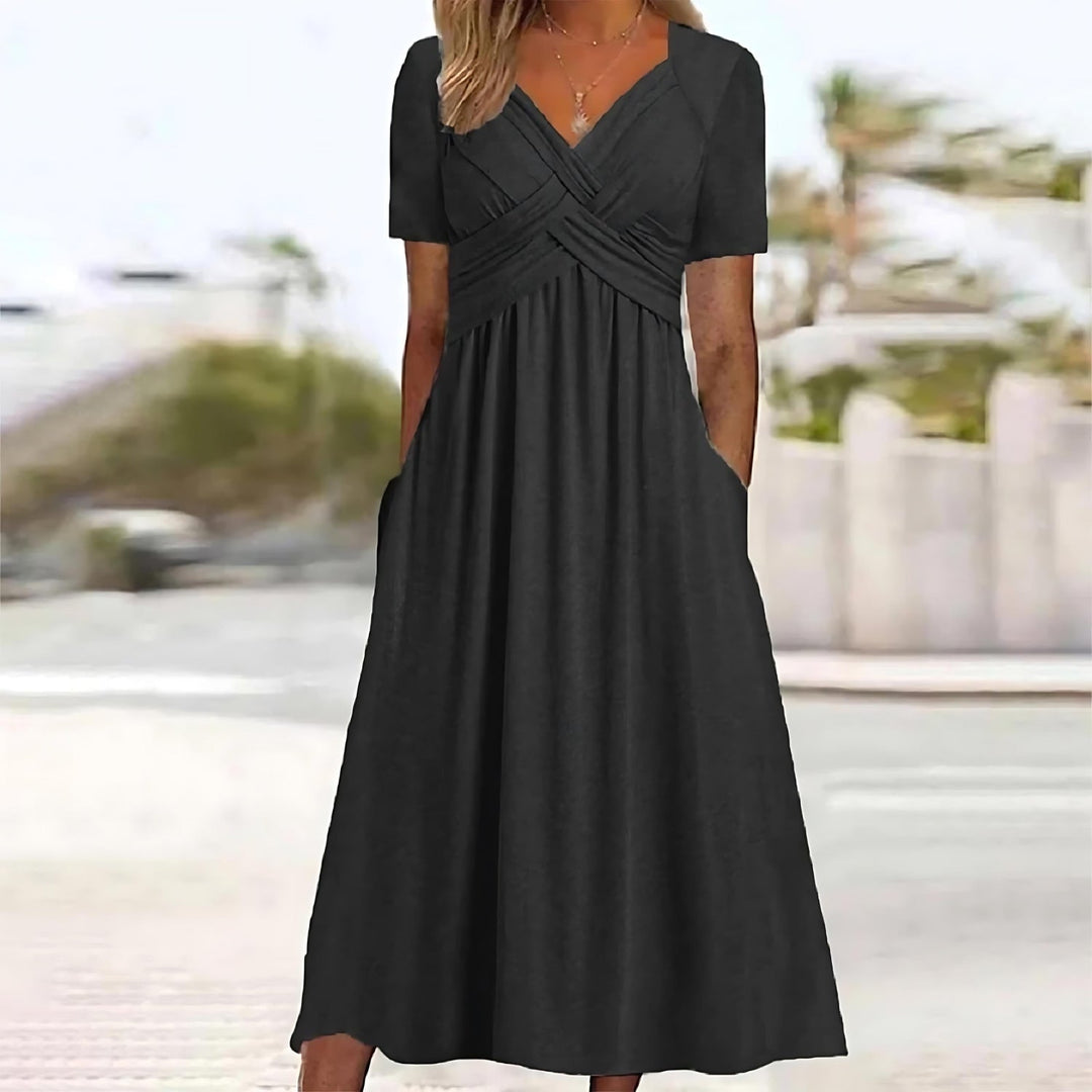 Isolde | Elegant Cross-Waist Midi Dress