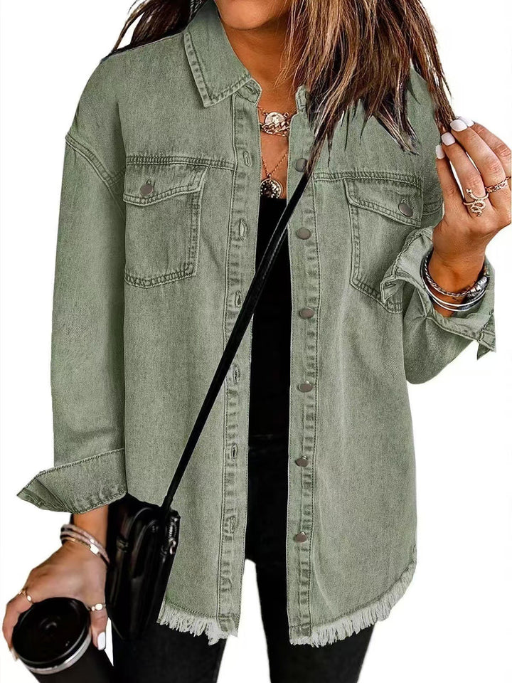 Harper | Frayed Hem Button-Up Shirt