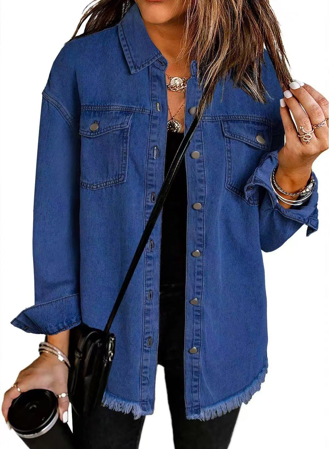 Harper | Frayed Hem Button-Up Shirt
